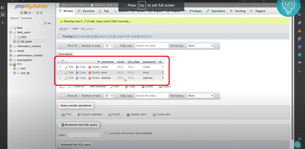 Database table